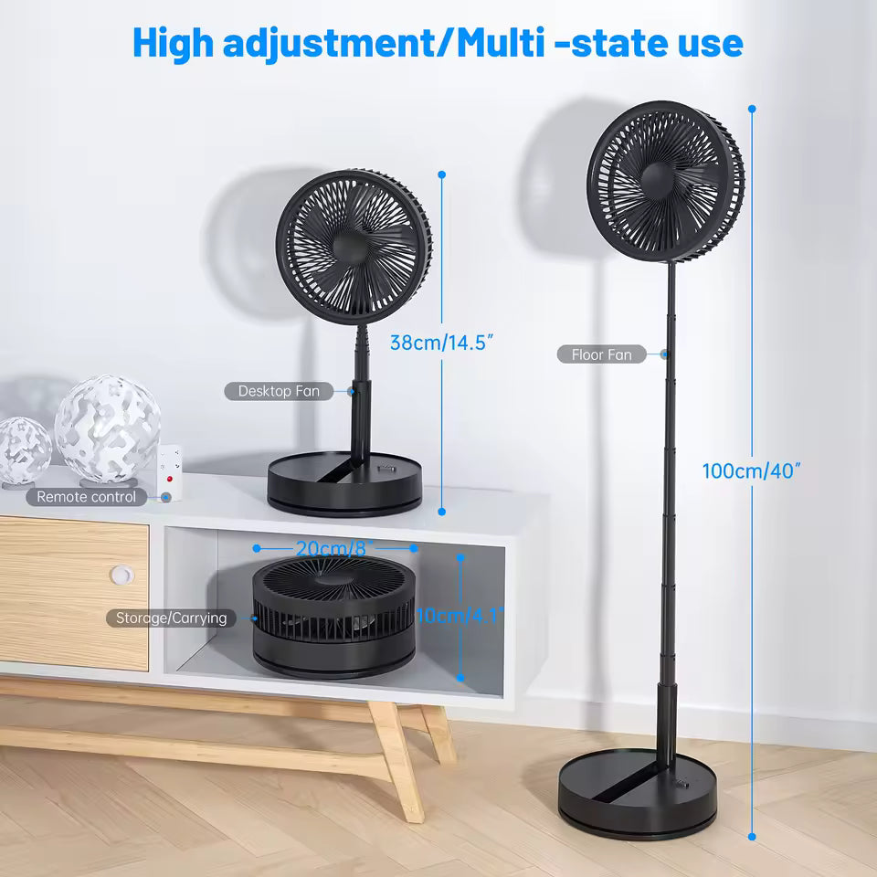 InzysJointRelief - Foldable Portable Standing Fan 7200mAh USB Rechargeable, Telescopic Quiet Desktop Fan, 4 Speed with Remote