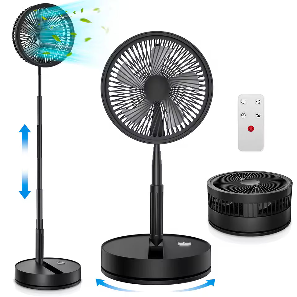 InzysJointRelief - Foldable Portable Standing Fan 7200mAh USB Rechargeable, Telescopic Quiet Desktop Fan, 4 Speed with Remote