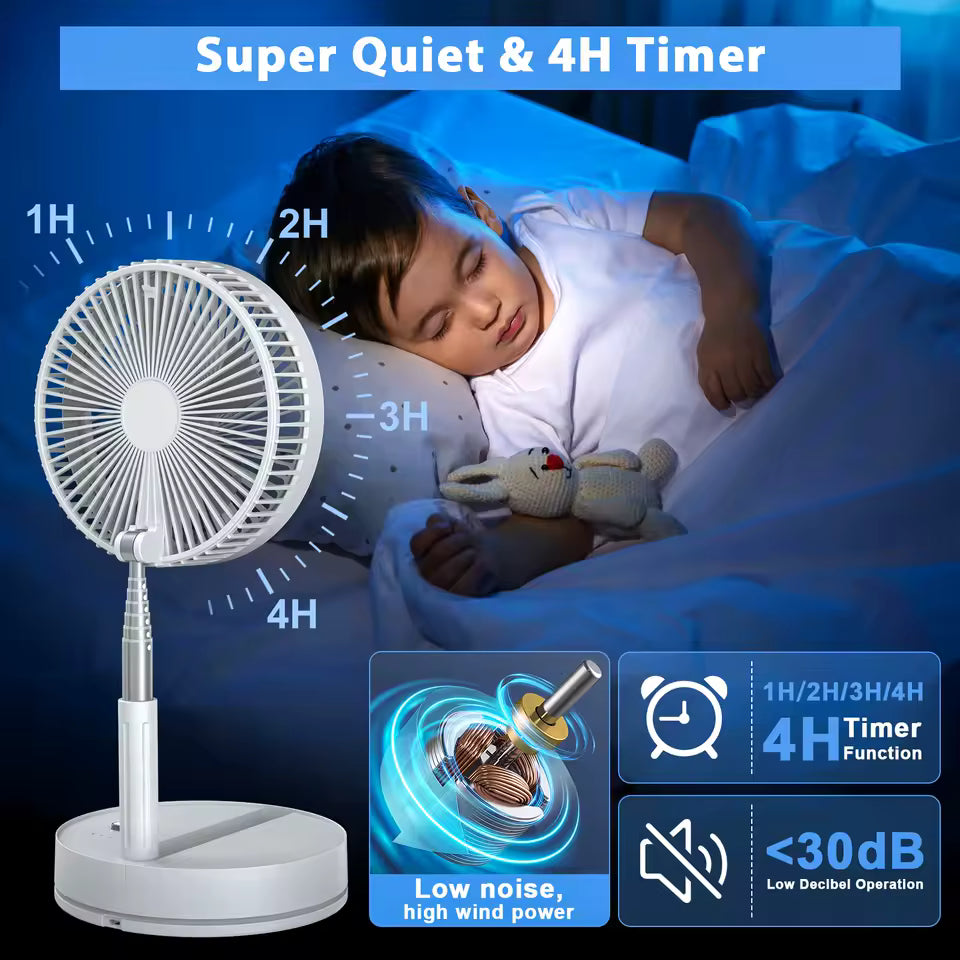InzysJointRelief - Foldable Portable Standing Fan 7200mAh USB Rechargeable, Telescopic Quiet Desktop Fan, 4 Speed with Remote