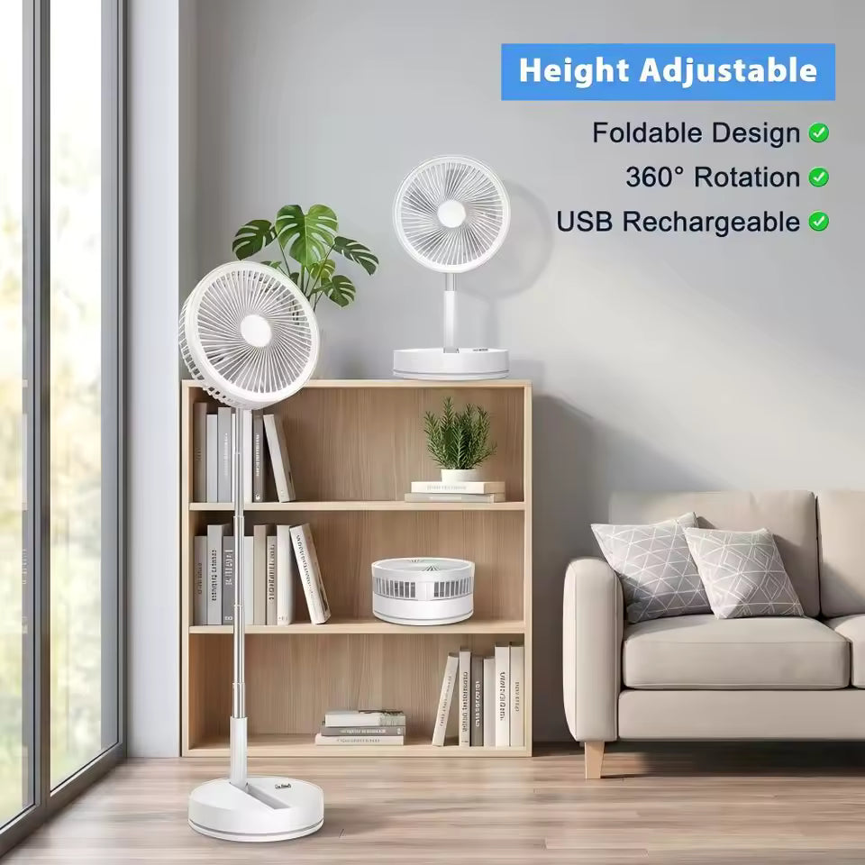 InzysJointRelief - Foldable Portable Standing Fan 7200mAh USB Rechargeable, Telescopic Quiet Desktop Fan, 4 Speed with Remote