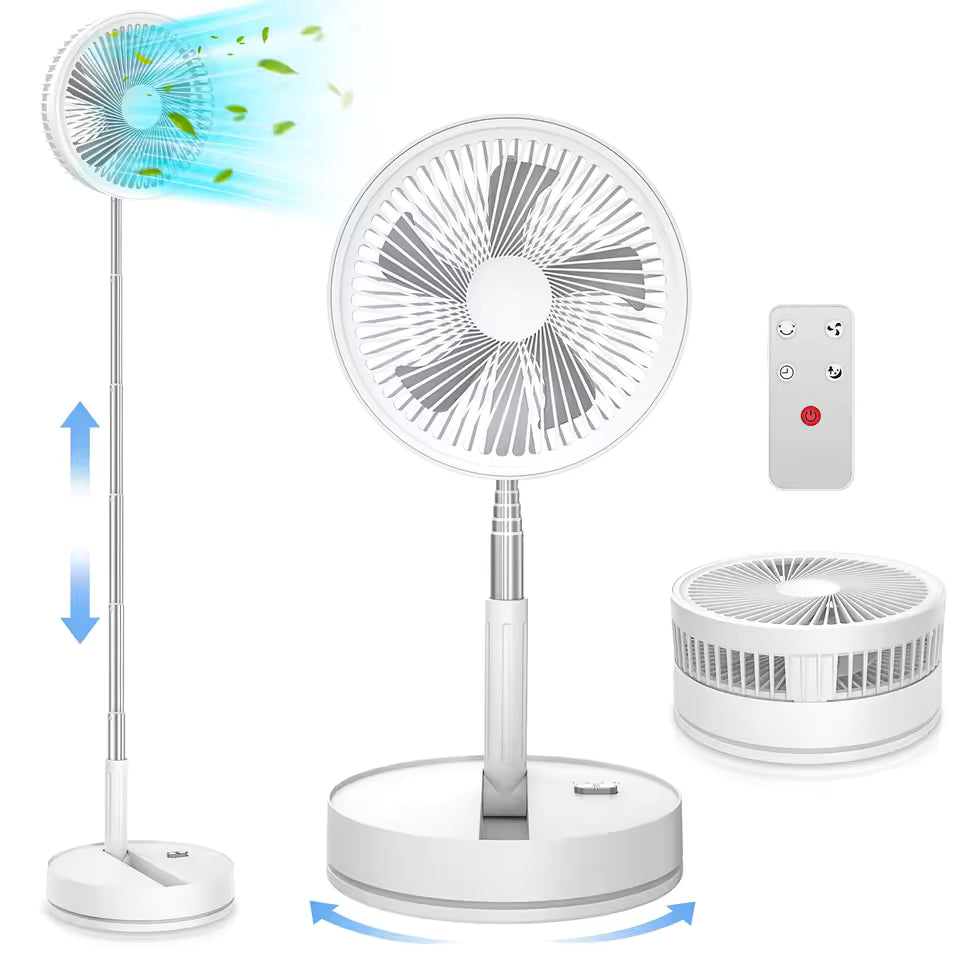 InzysJointRelief - Foldable Portable Standing Fan 7200mAh USB Rechargeable, Telescopic Quiet Desktop Fan, 4 Speed with Remote