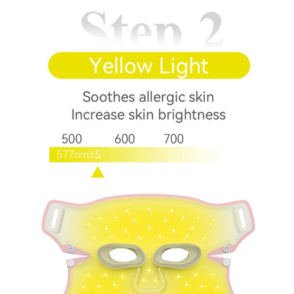 Yellow light therapy mask with before and after effects on skin