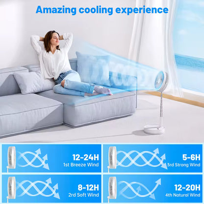 InzysJointRelief - Foldable Portable Standing Fan 7200mAh USB Rechargeable, Telescopic Quiet Desktop Fan, 4 Speed with Remote
