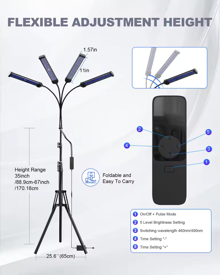 InzysJointRelief - 360° 4-Head Blue Light Tanning Lamp 60W – 432 LED Solarium Machine 460nm 490nm