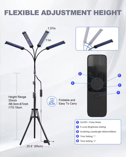 InzysJointRelief - 360° 4-Head Blue Light Tanning Lamp 60W – 432 LED Solarium Machine 460nm 490nm