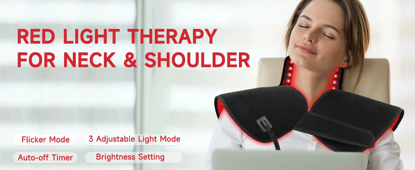 InzysJointRelief - Red Light Therapy Neck & Shoulder Wrap 660nm/850nm Infrared Heating Therapy
