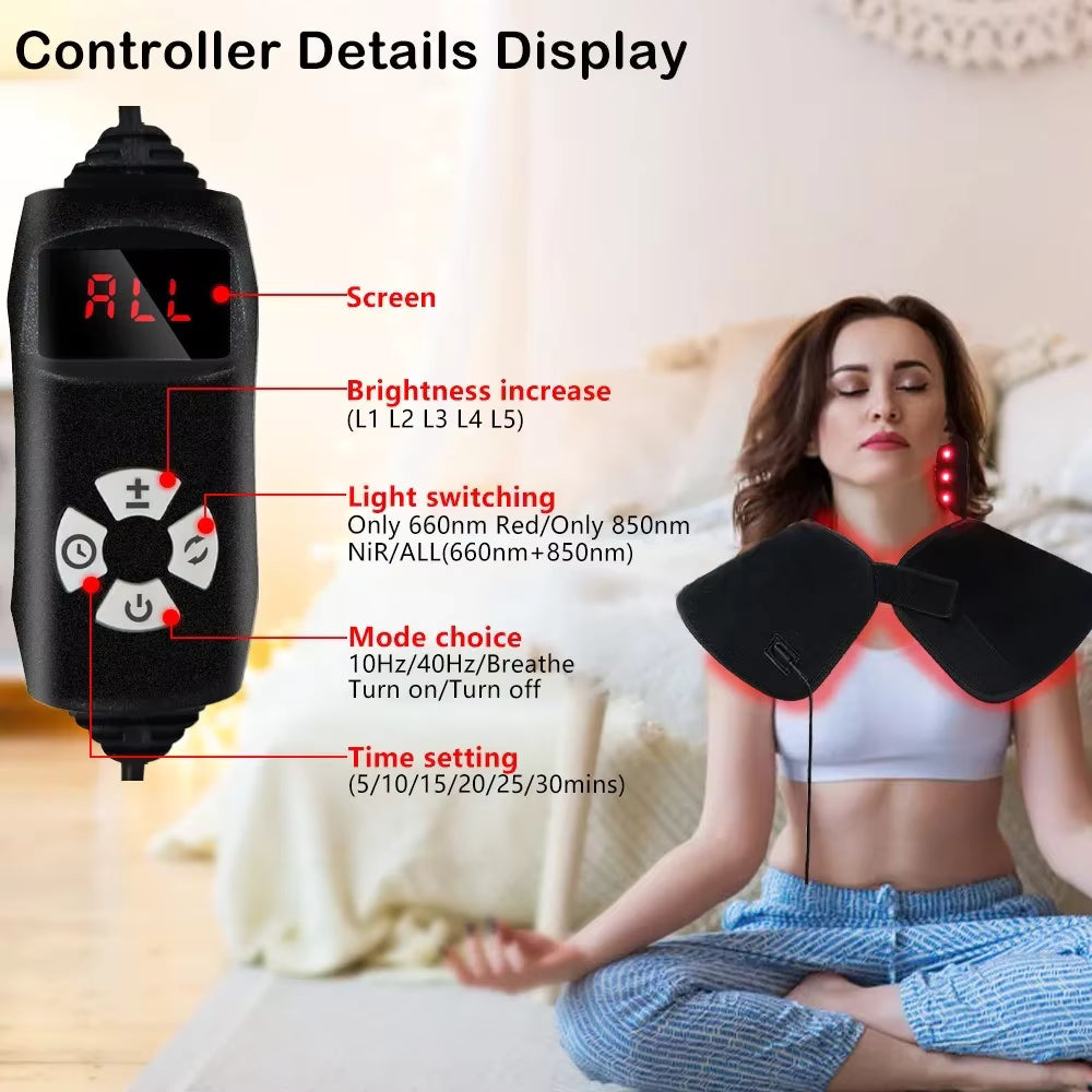 InzysJointRelief - Red Light Therapy Neck & Shoulder Wrap 660nm/850nm Infrared Heating Therapy