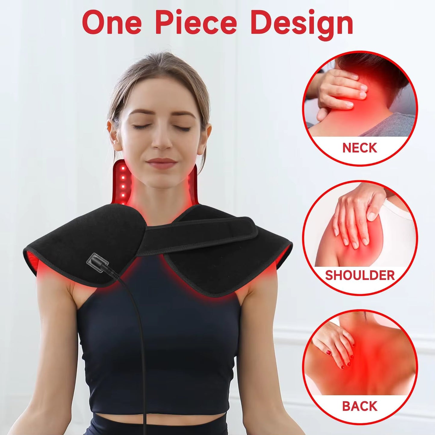 InzysJointRelief - Red Light Therapy Neck & Shoulder Wrap 660nm/850nm Infrared Heating Therapy