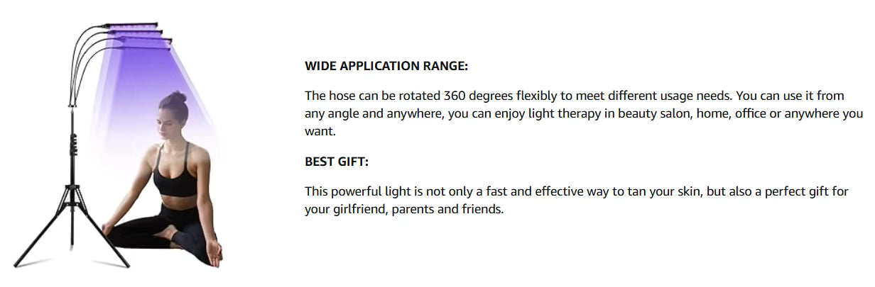 InzysJointRelief - 360° 4-Head Blue Light Tanning Lamp 60W – 432 LED Solarium Machine 460nm 490nm