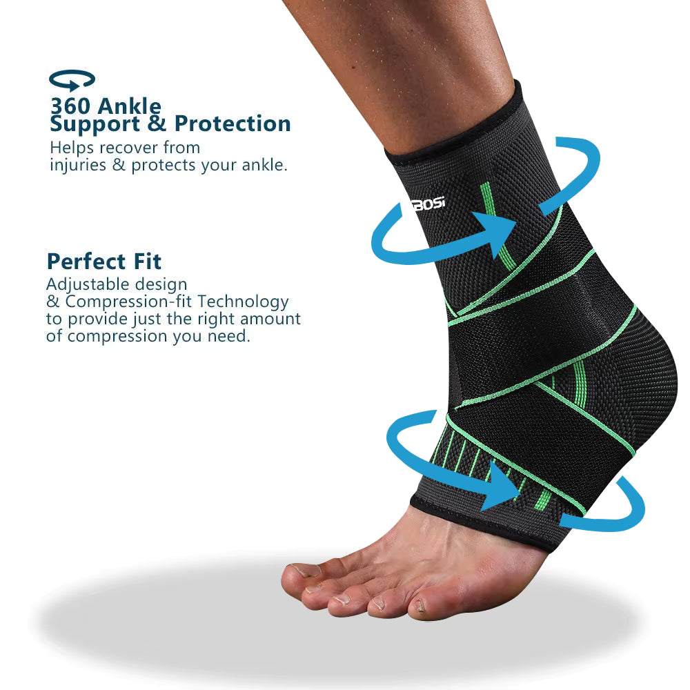 Elastic Ankle Support Compression Sleeve Adjustable Foot Brace for Sports & Exercise