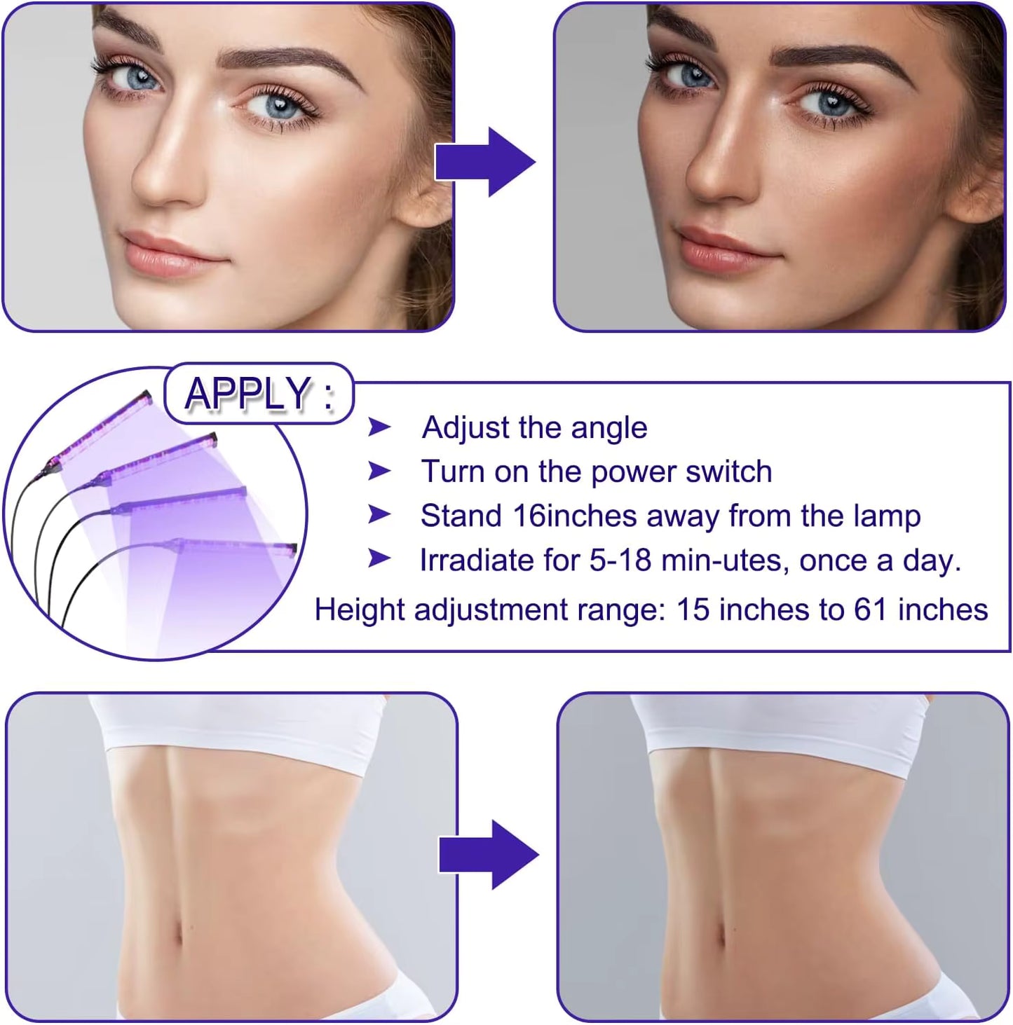 InzysJointRelief - 360° 4-Head Blue Light Tanning Lamp 60W – 432 LED Solarium Machine 460nm 490nm