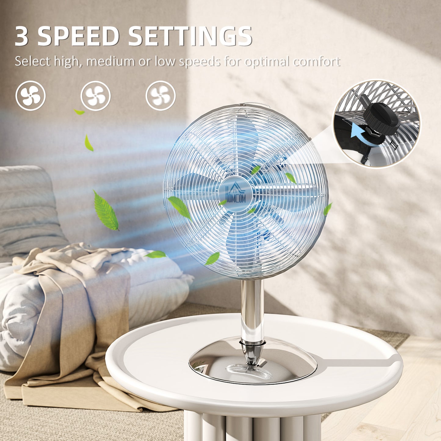 InzysJointRelief - 12 Inch Oscillating Metal Desk Fan, 3 Speed Adjustable, Quiet Table Fan for Home & Office