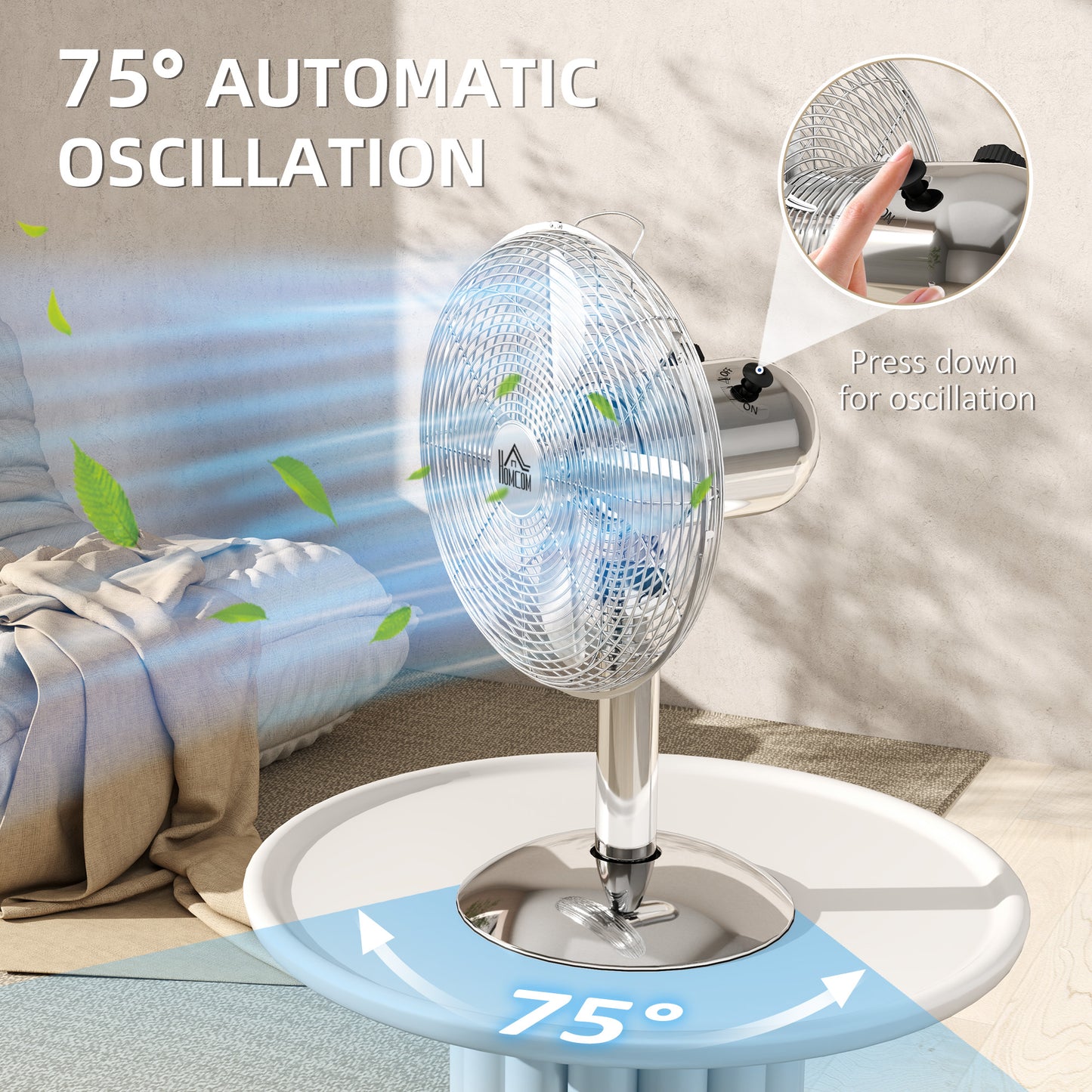 InzysJointRelief - 12 Inch Oscillating Metal Desk Fan, 3 Speed Adjustable, Quiet Table Fan for Home & Office