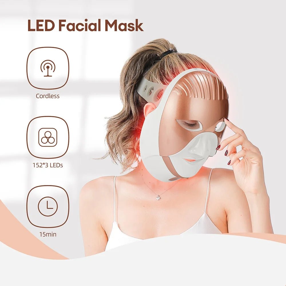 Wireless LED Facial Mask – 7 Color Photon Light Therapy Skin Care Machine - InzysJointRelief