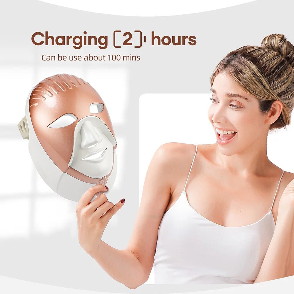 Wireless LED Facial Mask – 7 Color Photon Light Therapy Skin Care Machine - InzysJointRelief
