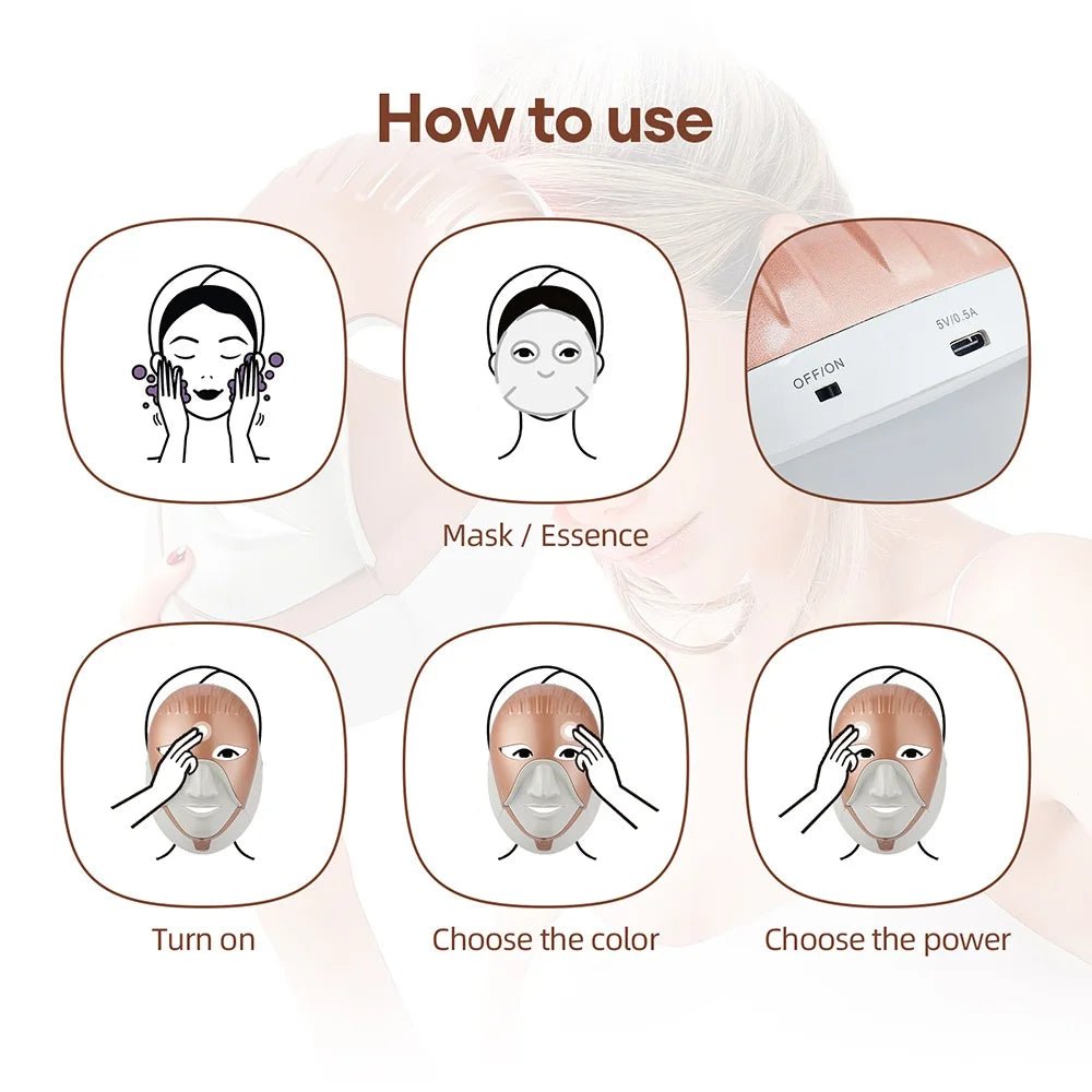Wireless LED Facial Mask – 7 Color Photon Light Therapy Skin Care Machine - InzysJointRelief