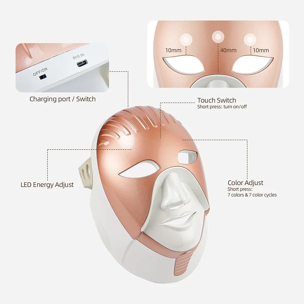 Wireless LED Facial Mask – 7 Color Photon Light Therapy Skin Care Machine - InzysJointRelief