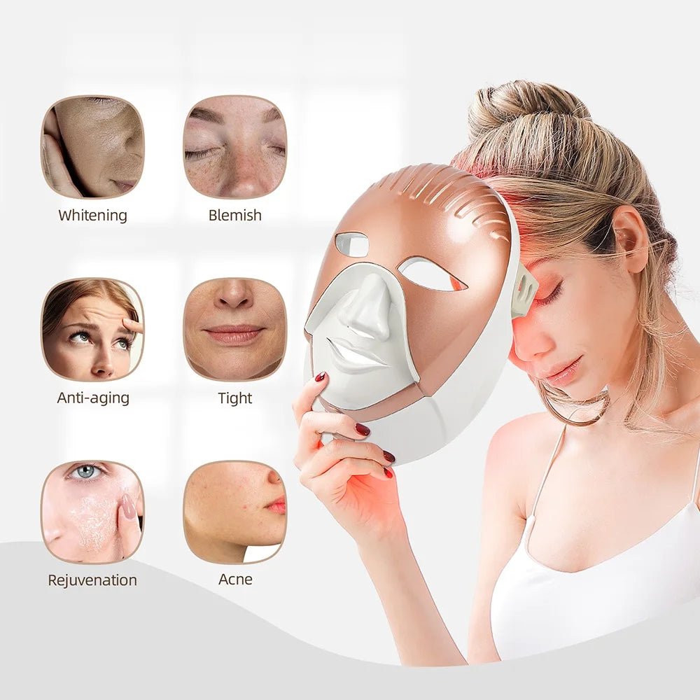Wireless LED Facial Mask – 7 Color Photon Light Therapy Skin Care Machine - InzysJointRelief